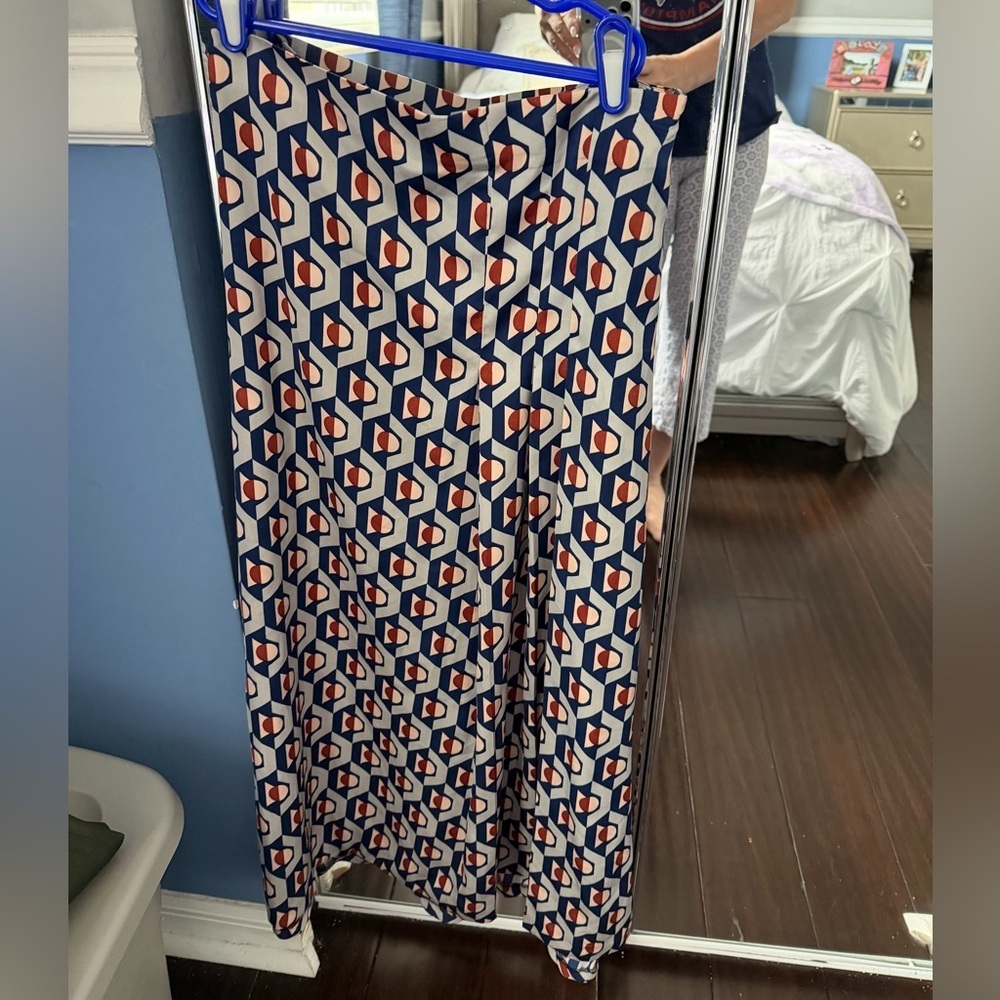 Zara Geometric Blue Patterned Women's Midi Skirt - Picture 2 of 4
